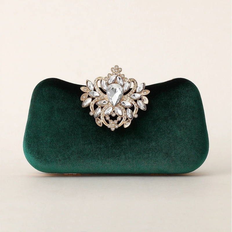 Clutch Bag Evening - Dark Green Velvet Clutch Bag Luxury