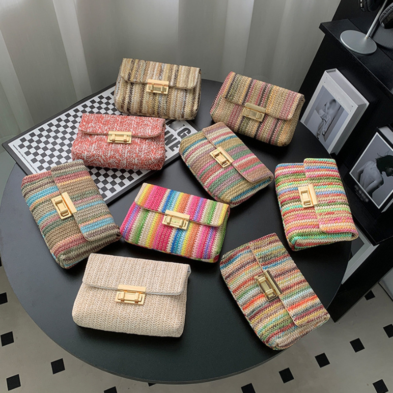 Women Bags Polene - Women Summer Beach Rainbow Stripe Woven