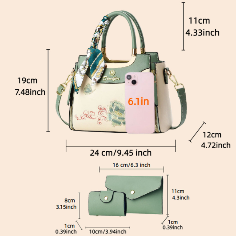 3-piece embroidered handbag se - Women Bags Rack ulasan dan harga